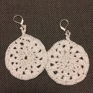 Handmade White Crocheted Statement Earring